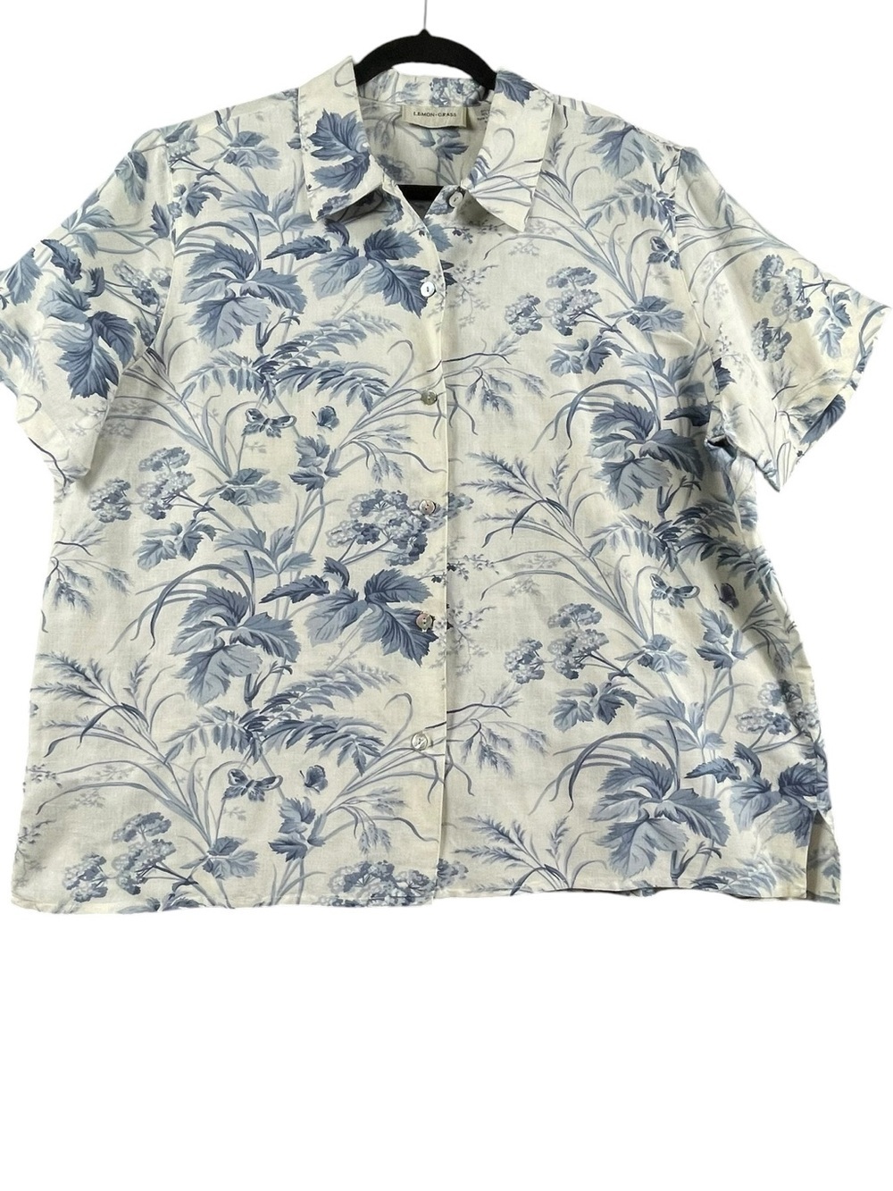 Lemon Grass Linen Blend Button Up Romantic Cottagecore Botanical Shirt - XL